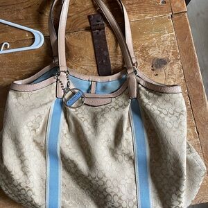 Coach baby blue and tan bag